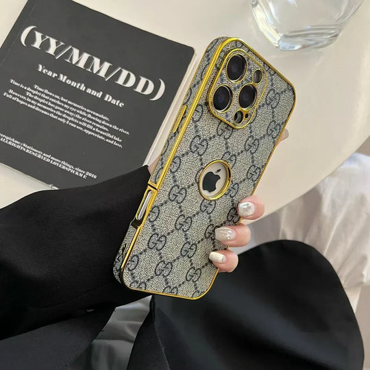 High Quality Electroplated Frame Ophidia Leather Apple iPhone Case