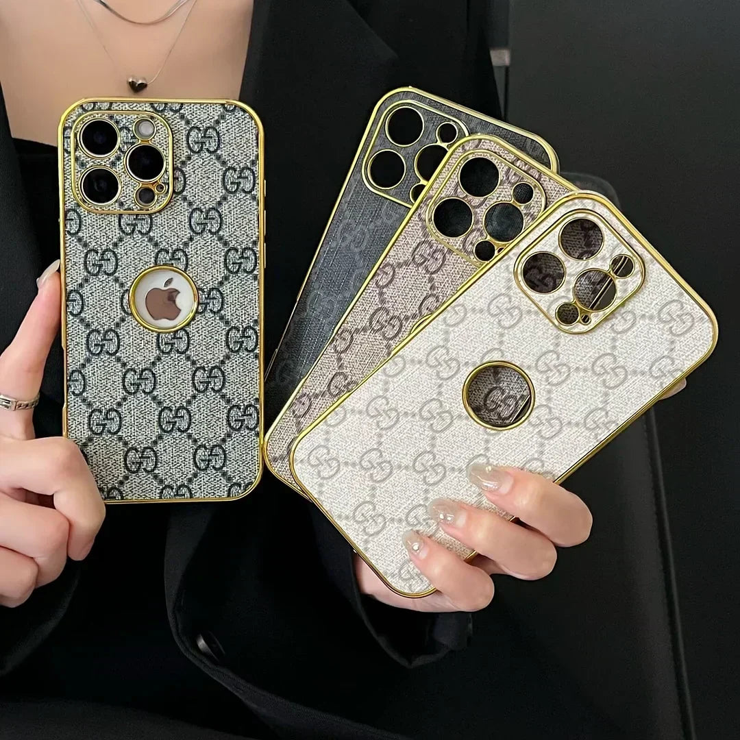 High Quality Electroplated Frame Ophidia Leather Apple iPhone Case