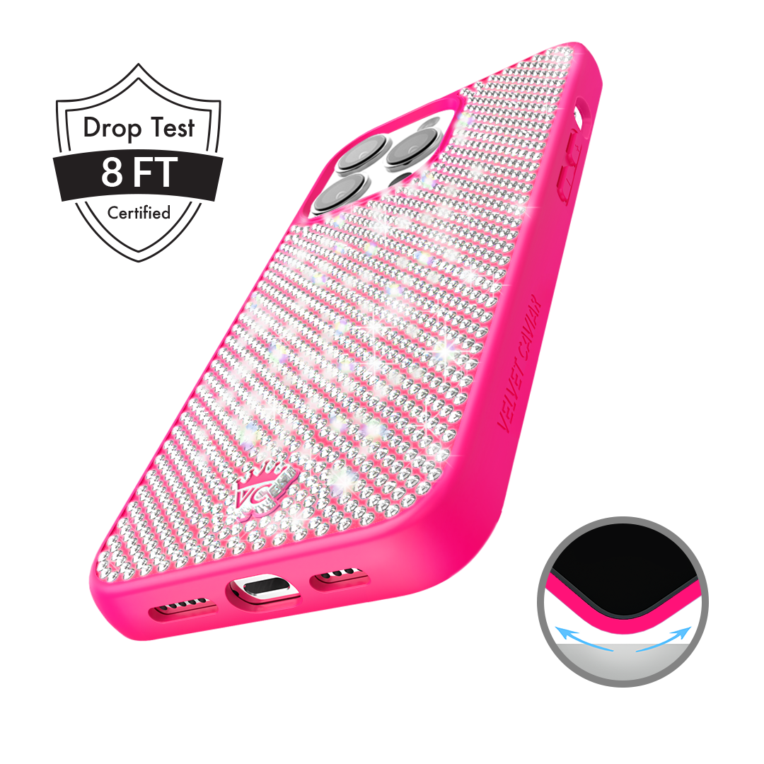 Hot Pink Caviar Crystals iPhone Case – Chic Designer-Style Phone Cover