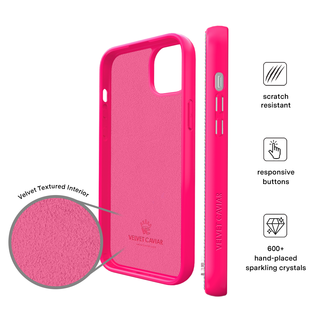 Hot Pink Caviar Crystals iPhone Case – Chic Designer-Style Phone Cover