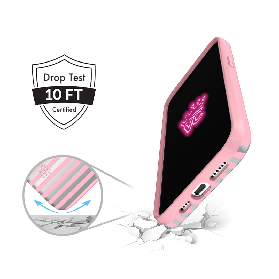 Pink Chrome Stripes iPhone Case – Aesthetic Shockproof Phone Cover