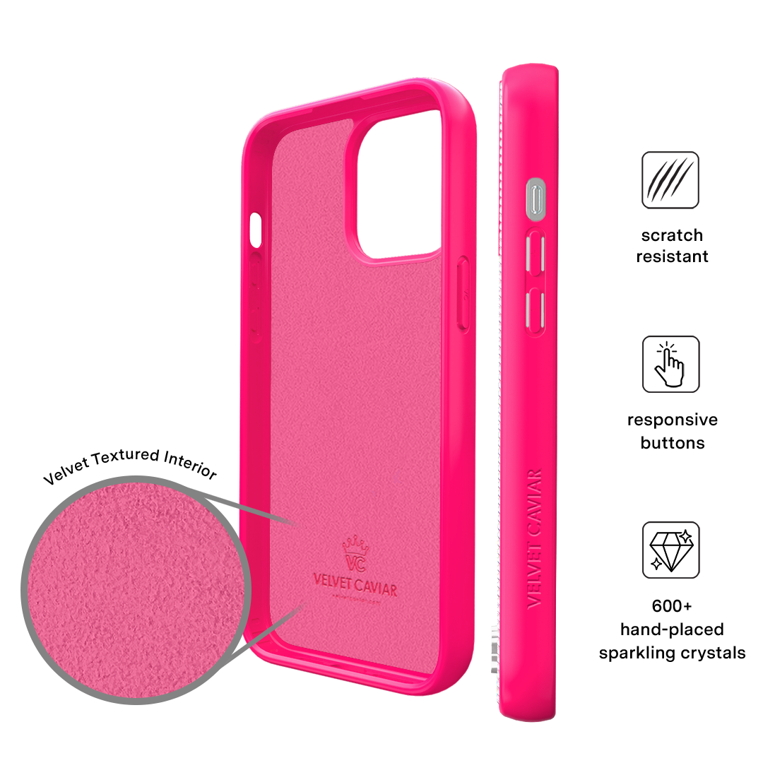 Hot Pink Caviar Crystals iPhone Case – Chic Designer-Style Phone Cover