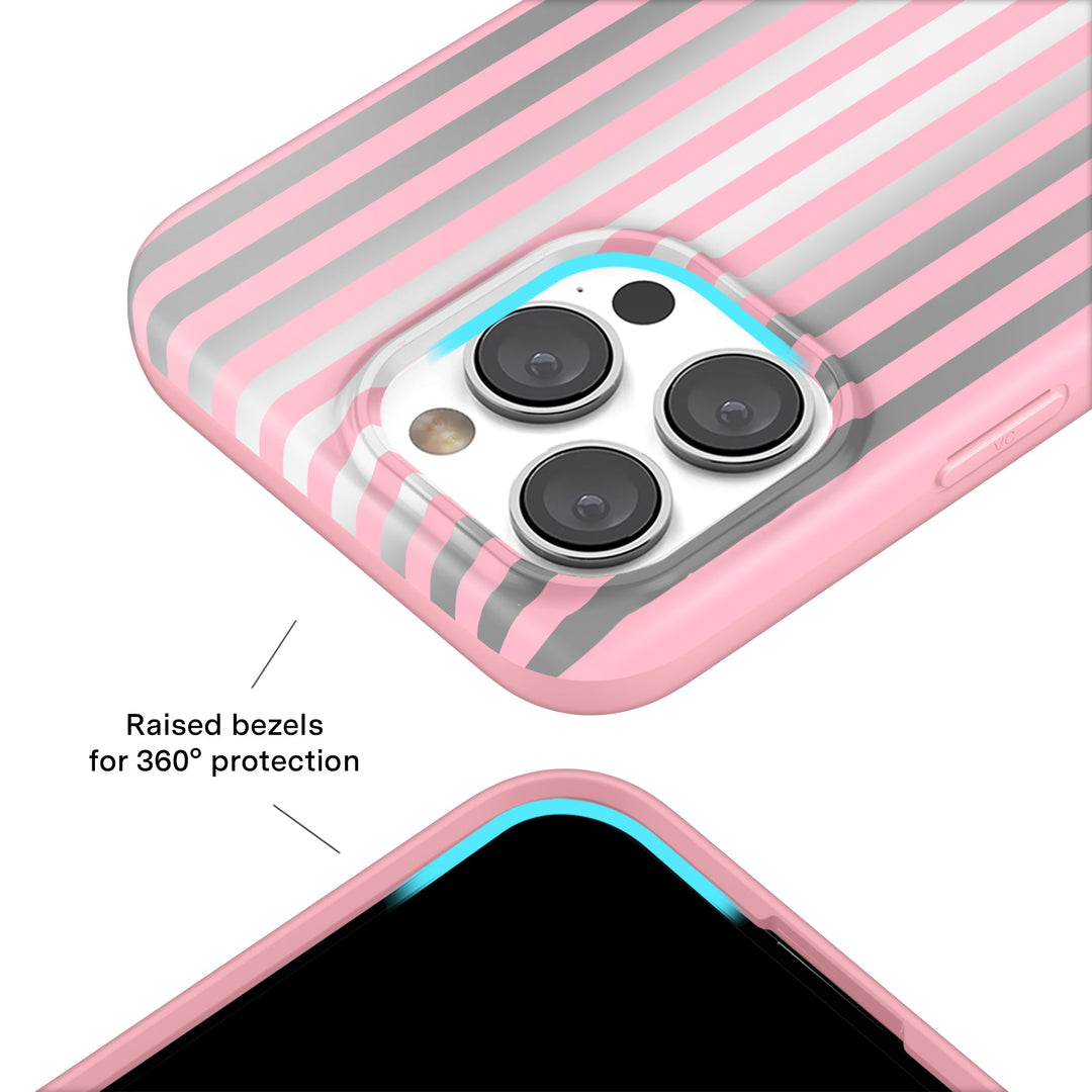 Pink Chrome Stripes iPhone Case – Aesthetic Shockproof Phone Cover