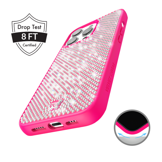 Hot Pink Caviar Crystals iPhone Case – Chic Designer-Style Phone Cover