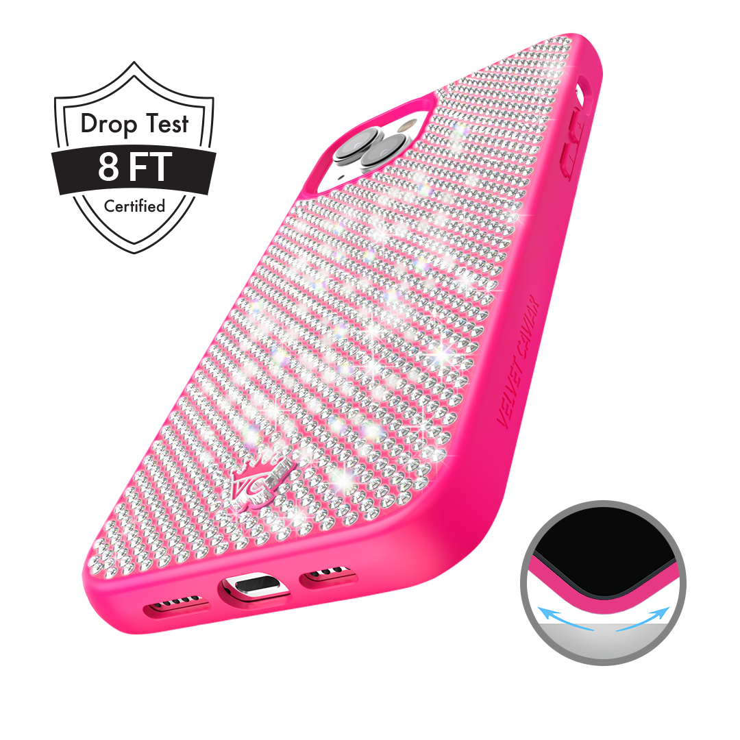 Hot Pink Caviar Crystals iPhone Case – Chic Designer-Style Phone Cover