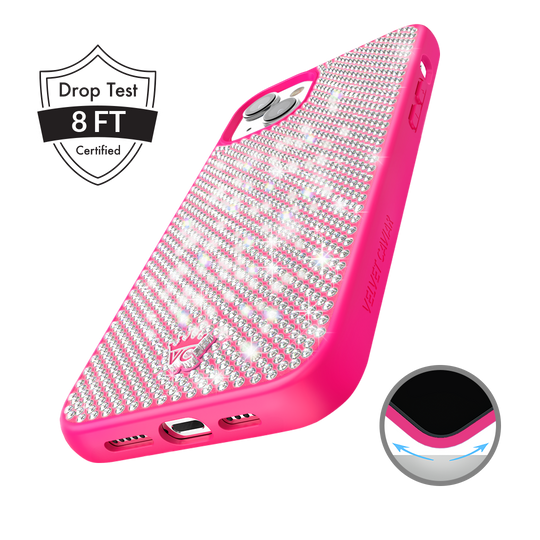 Hot Pink Caviar Crystals iPhone Case – Chic Designer-Style Phone Cover