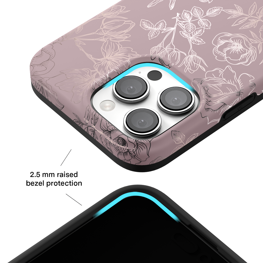 Dusty Rose Chrome Floral iPhone Case – Luxury Aesthetic Phone Cover