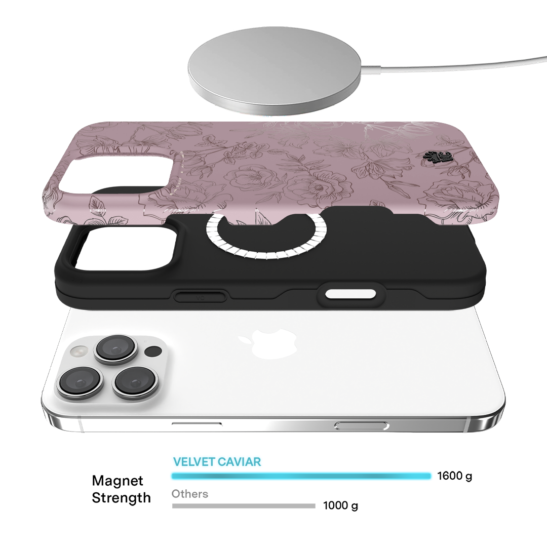 Dusty Rose Chrome Floral iPhone Case – Luxury Aesthetic Phone Cover