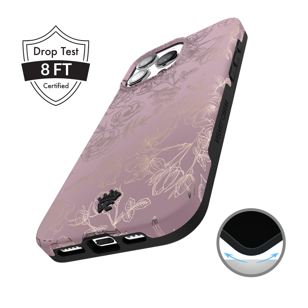 Dusty Rose Chrome Floral iPhone Case – Luxury Aesthetic Phone Cover