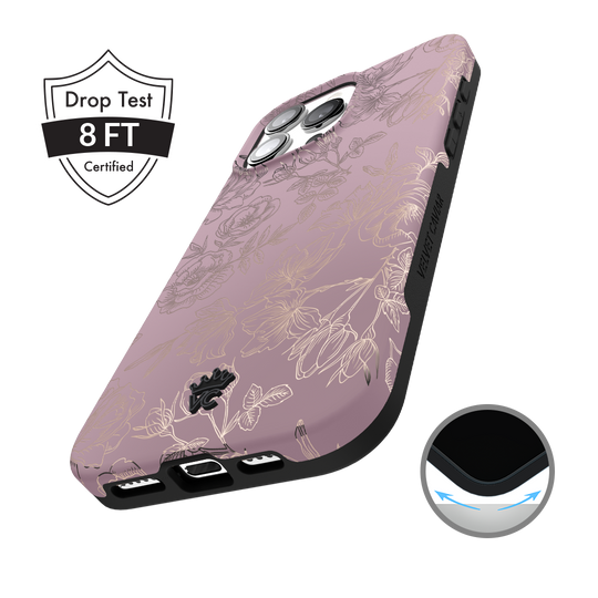 Dusty Rose Chrome Floral iPhone Case – Luxury Aesthetic Phone Cover