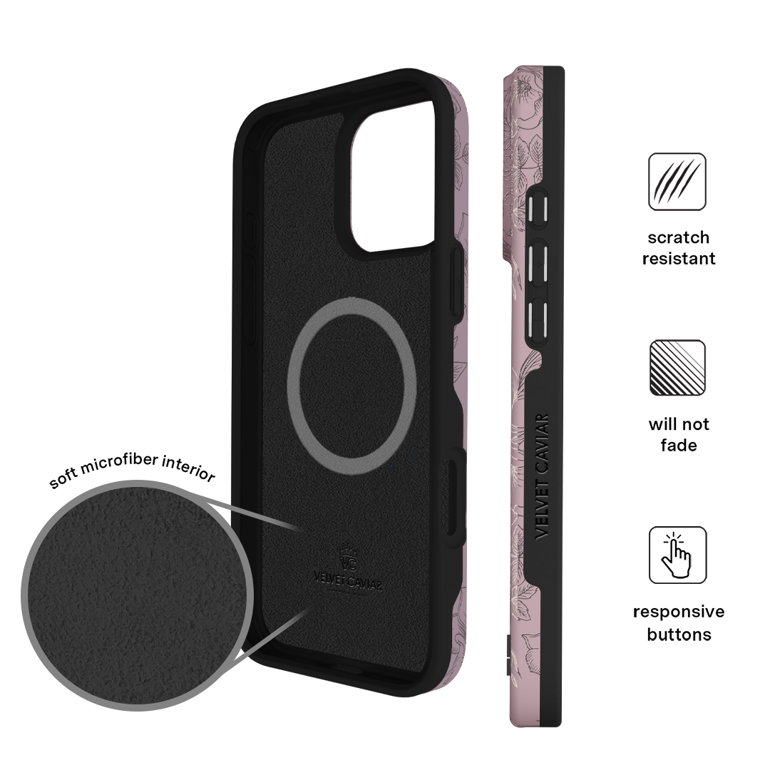 Dusty Rose Chrome Floral iPhone Case – Luxury Aesthetic Phone Cover