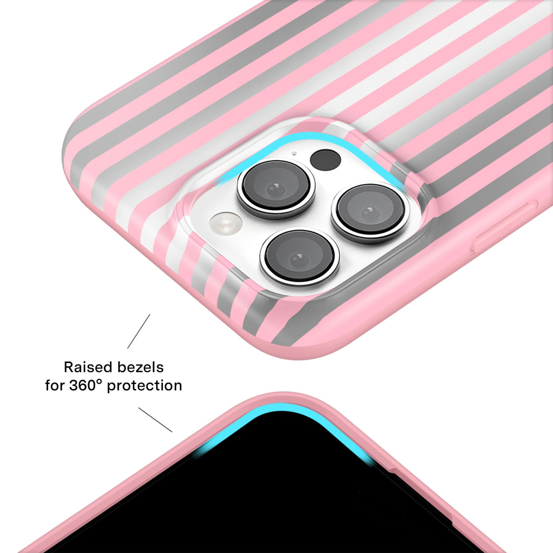Pink Chrome Stripes iPhone Case – Aesthetic Shockproof Phone Cover
