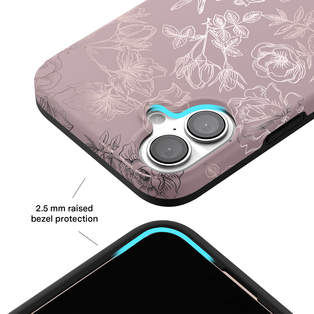 Dusty Rose Chrome Floral iPhone Case – Luxury Aesthetic Phone Cover