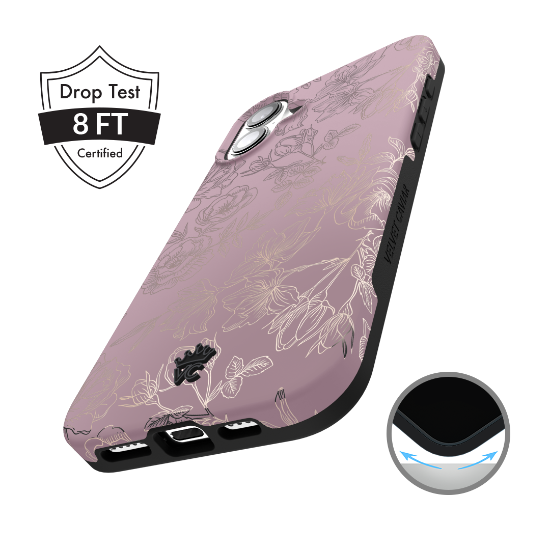 Dusty Rose Chrome Floral iPhone Case – Luxury Aesthetic Phone Cover