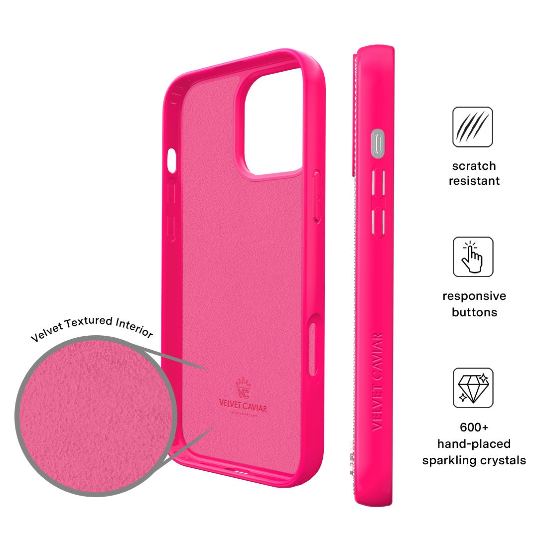 Hot Pink Caviar Crystals iPhone Case – Chic Designer-Style Phone Cover
