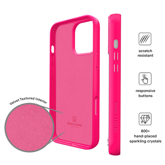 Hot Pink Caviar Crystals iPhone Case – Chic Designer-Style Phone Cover