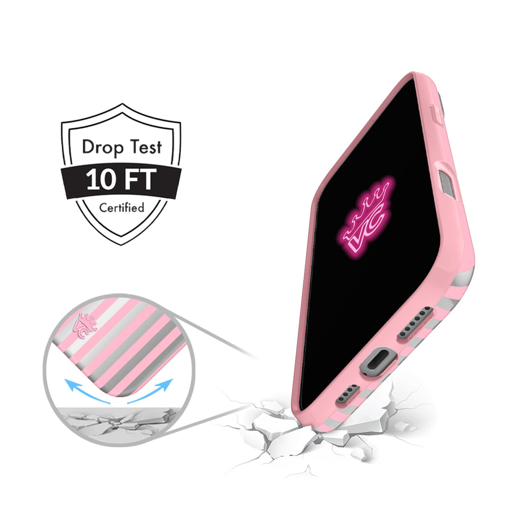 Pink Chrome Stripes iPhone Case – Aesthetic Shockproof Phone Cover