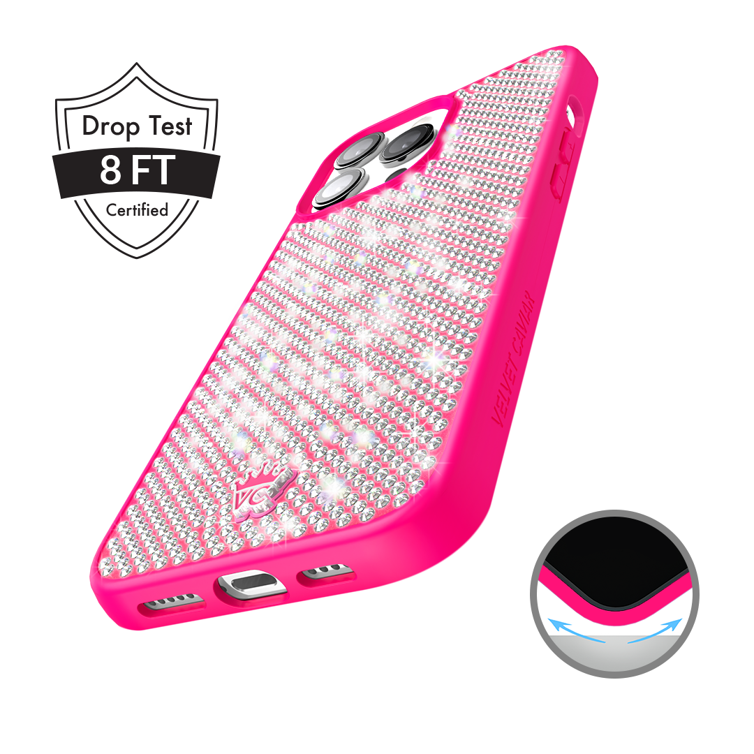 Hot Pink Caviar Crystals iPhone Case – Chic Designer-Style Phone Cover
