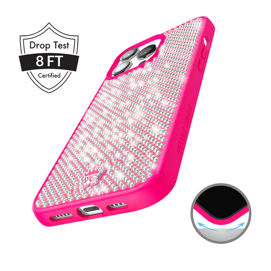 Hot Pink Caviar Crystals iPhone Case – Chic Designer-Style Phone Cover
