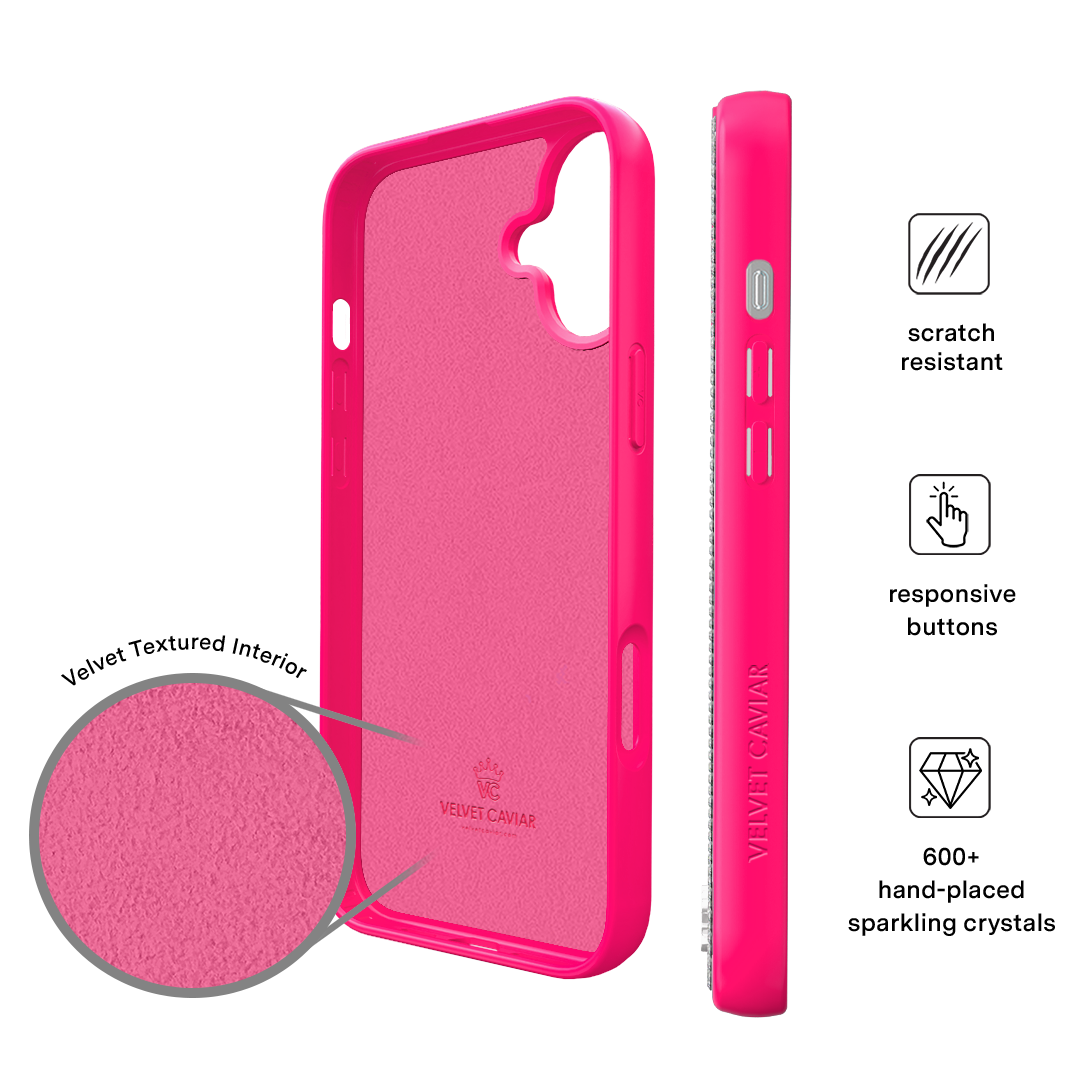 Hot Pink Caviar Crystals iPhone Case – Chic Designer-Style Phone Cover