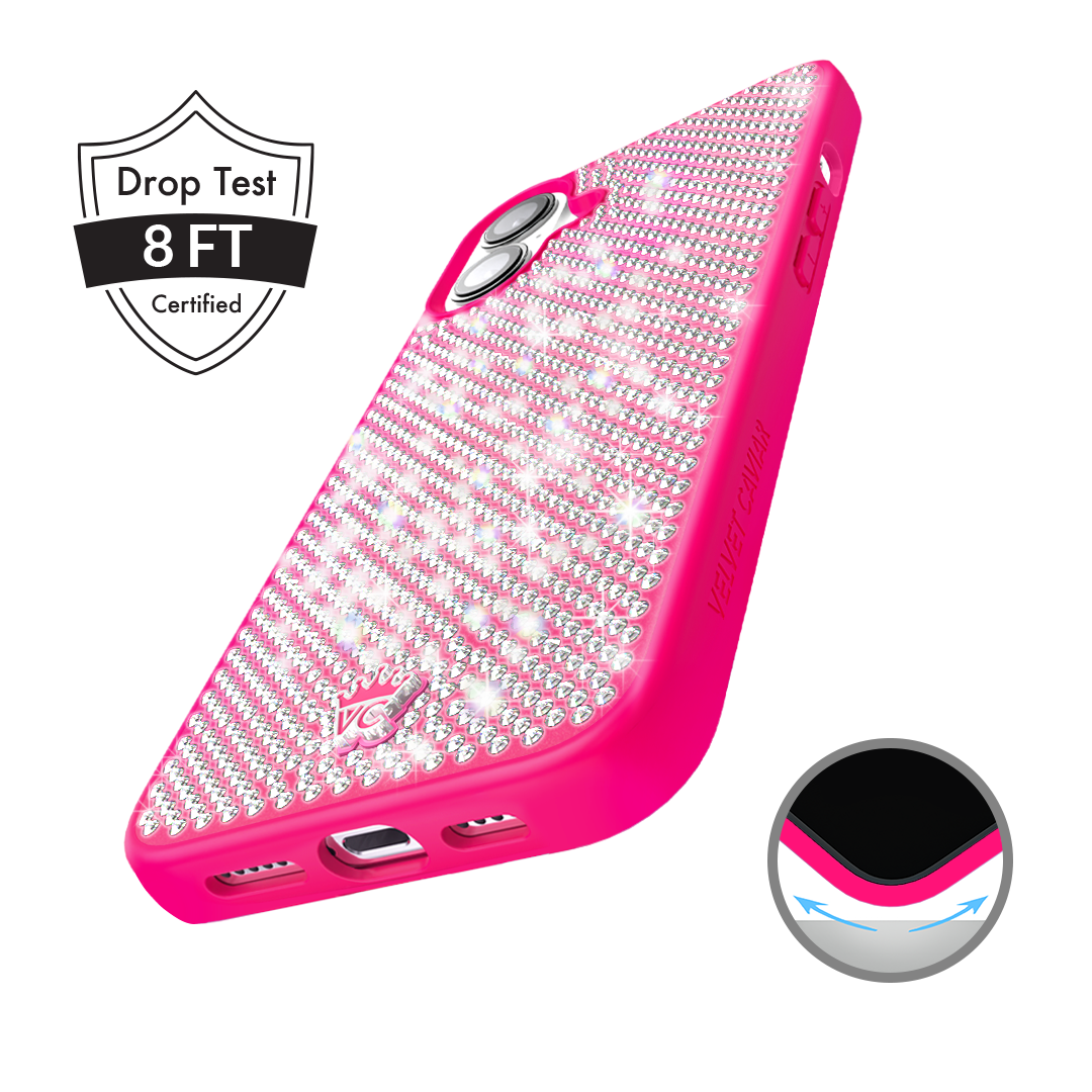 Hot Pink Caviar Crystals iPhone Case – Chic Designer-Style Phone Cover