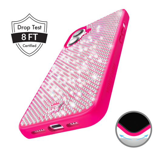 Hot Pink Caviar Crystals iPhone Case – Chic Designer-Style Phone Cover