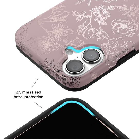 Dusty Rose Chrome Floral iPhone Case – Luxury Aesthetic Phone Cover