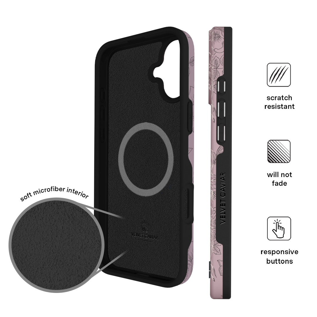 Dusty Rose Chrome Floral iPhone Case – Luxury Aesthetic Phone Cover