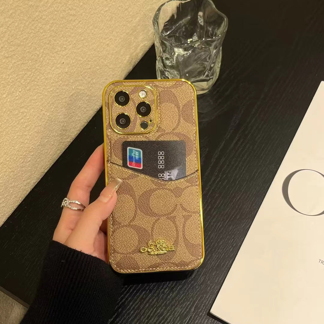 Monogram Phone Case with Gold Accents and Card Holder