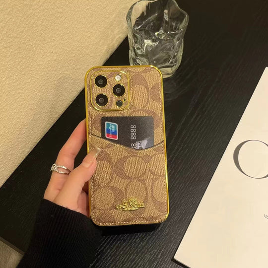 Monogram Phone Case with Gold Accents and Card Holder