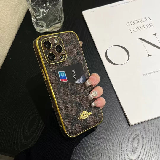 Monogram Phone Case with Gold Accents and Card Holder