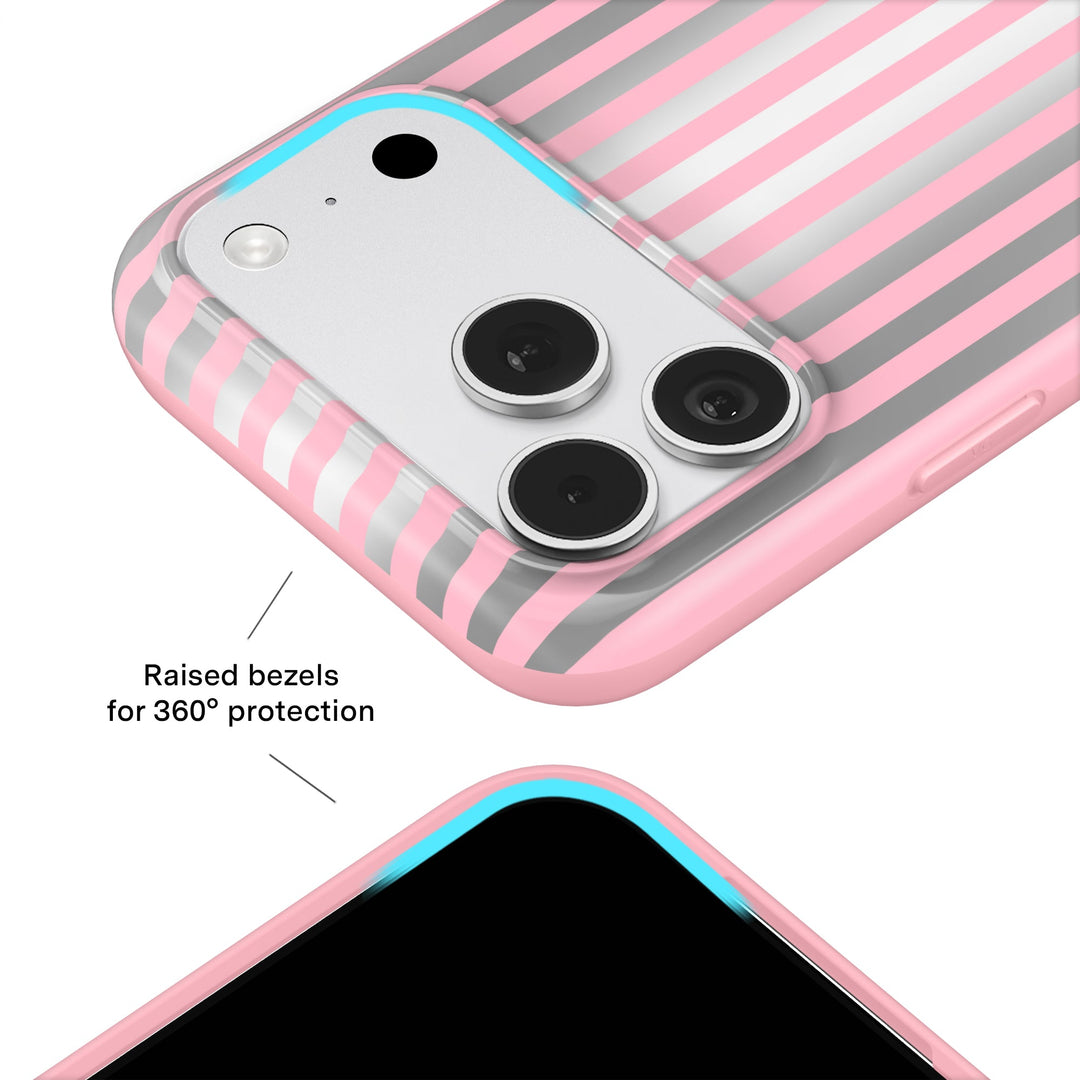 Pink Chrome Stripes iPhone Case – Aesthetic Shockproof Phone Cover