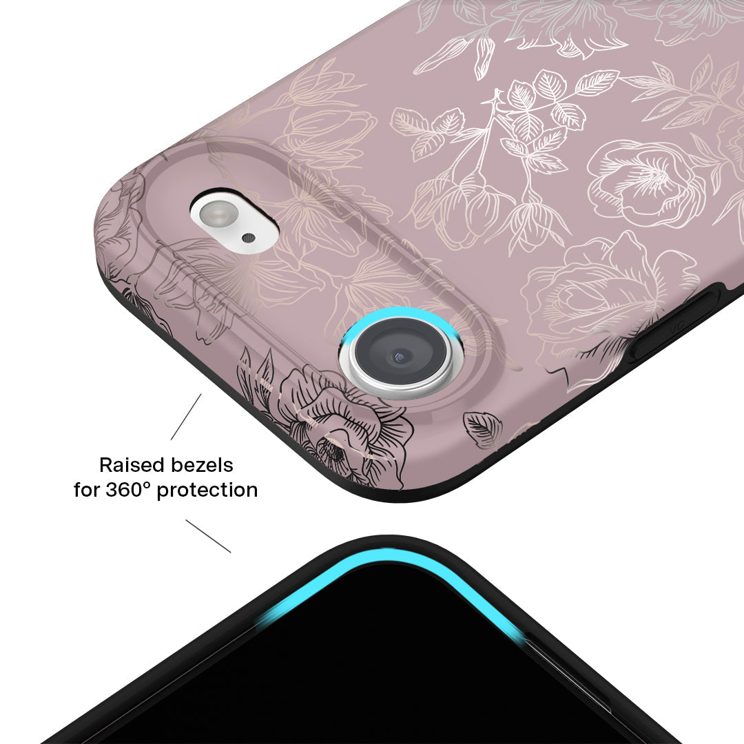 Dusty Rose Chrome Floral iPhone Case – Luxury Aesthetic Phone Cover