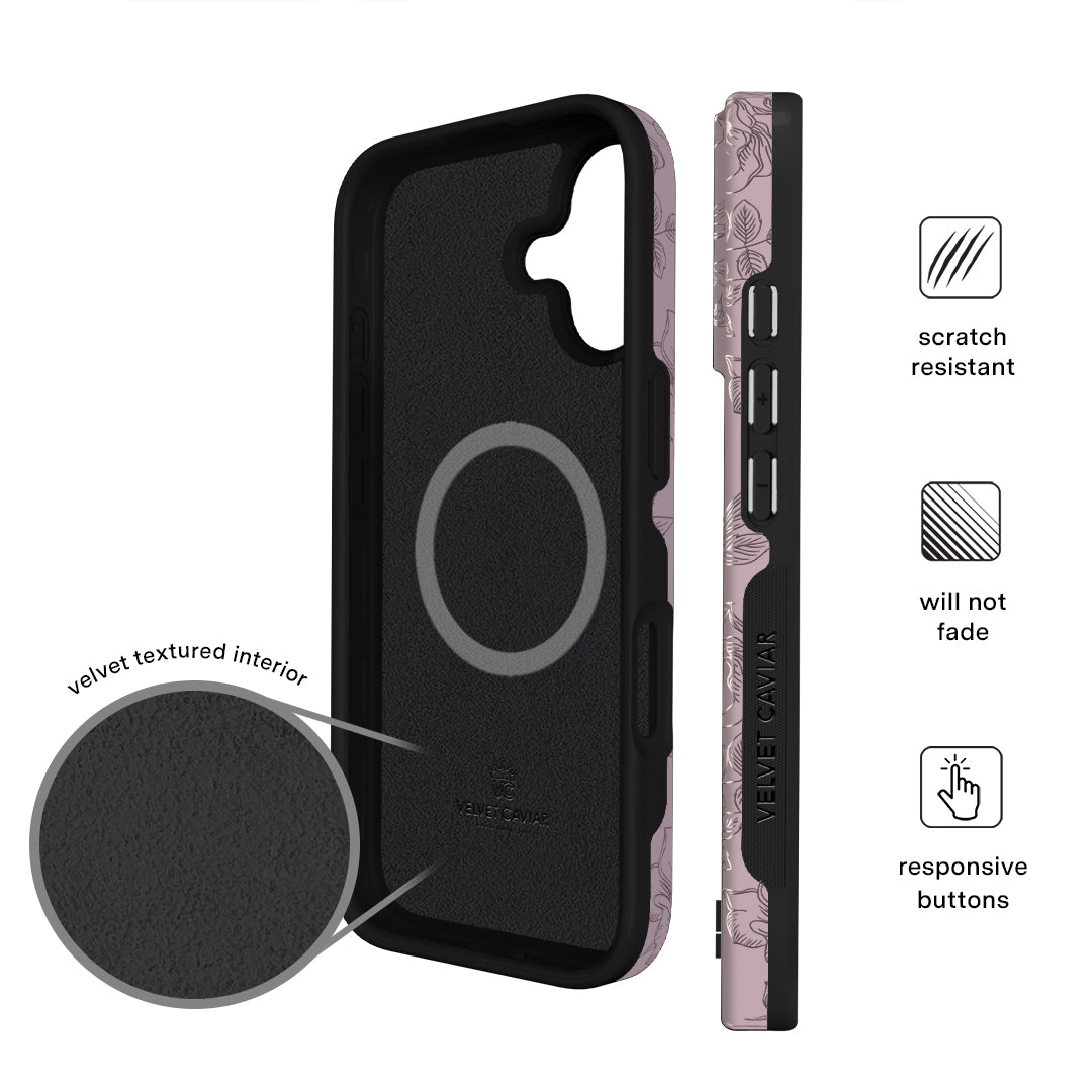 Dusty Rose Chrome Floral iPhone Case – Luxury Aesthetic Phone Cover