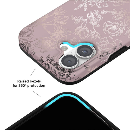 Dusty Rose Chrome Floral iPhone Case – Luxury Aesthetic Phone Cover
