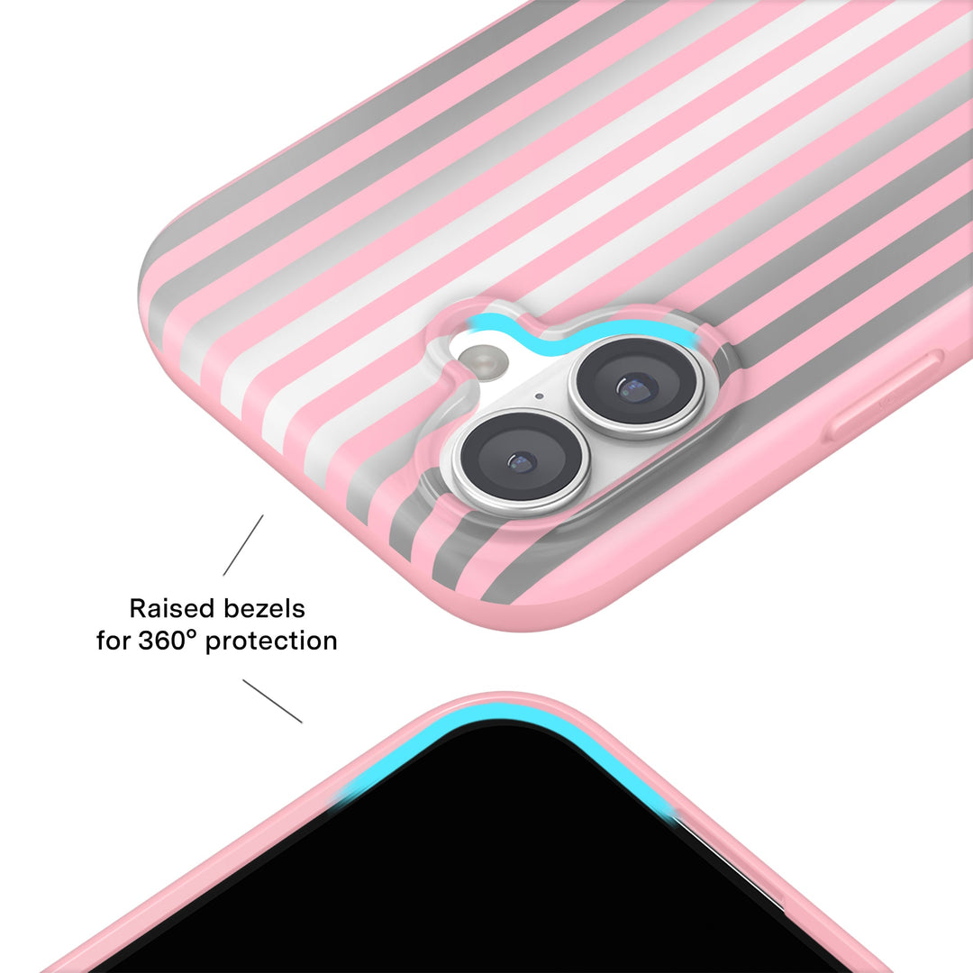 Pink Chrome Stripes iPhone Case – Aesthetic Shockproof Phone Cover