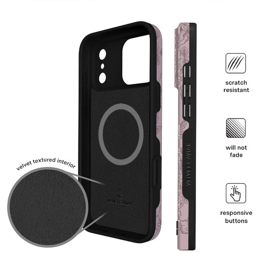 Dusty Rose Chrome Floral iPhone Case – Luxury Aesthetic Phone Cover