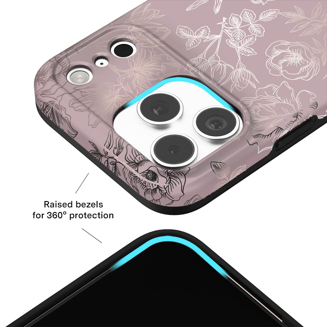 Dusty Rose Chrome Floral iPhone Case – Luxury Aesthetic Phone Cover