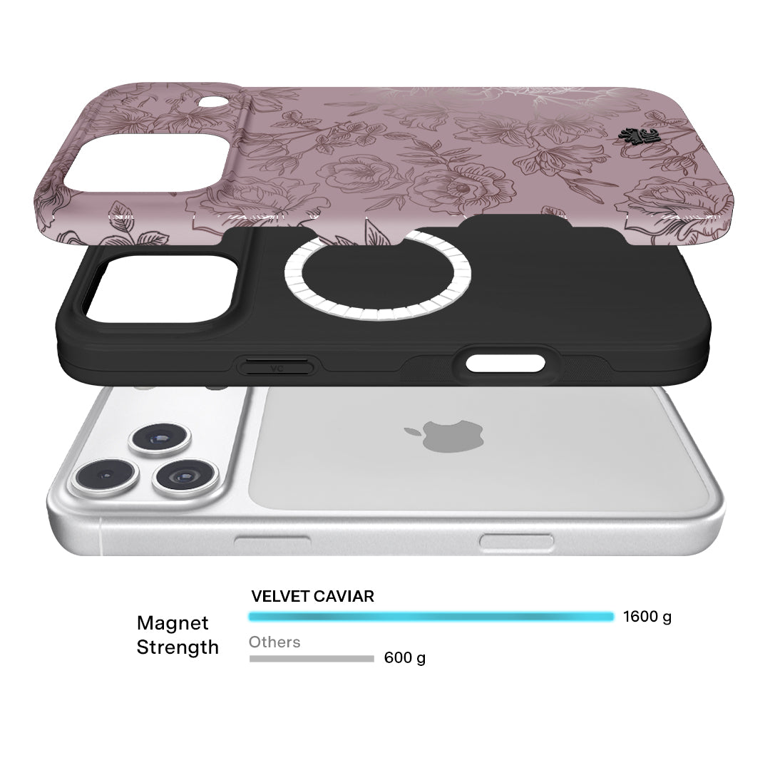 Dusty Rose Chrome Floral iPhone Case – Luxury Aesthetic Phone Cover