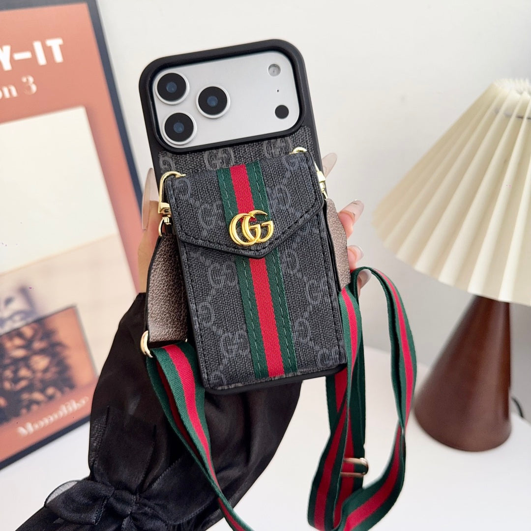 Leather iPhone Case With Card Wallet And Strap