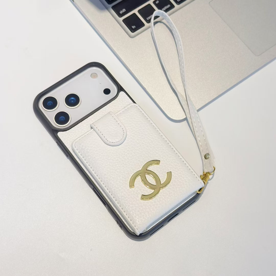 Luxury Leather iPhone Case With Wallet Card And Hand Strap