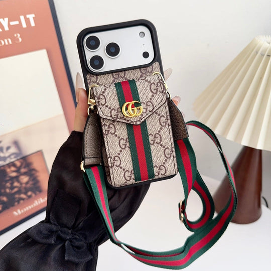Leather iPhone Case With Card Wallet And Strap