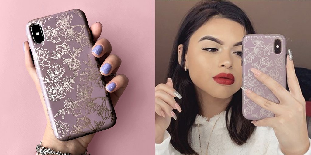 Dusty Rose Chrome Floral iPhone Case – Luxury Aesthetic Phone Cover
