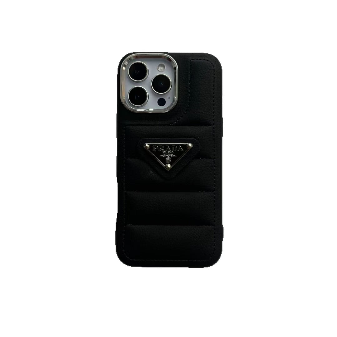 Elegant Metal Monogram Diamond-Quilted Lambskim Leather Apple iPhone Case