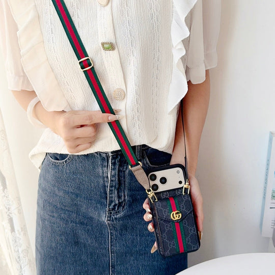 Leather iPhone Case With Card Wallet And Strap