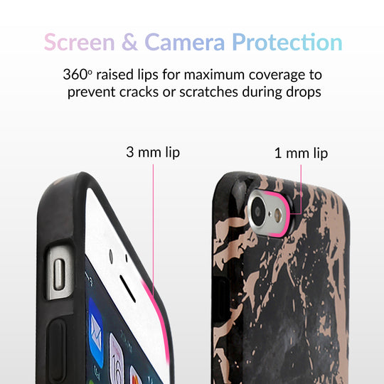 Black Marble Rose Gold Chrome iPhone Case – Aesthetic Shockproof Phone Cover