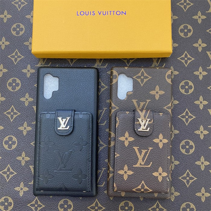Brown and Black Samsung Phone Case With Card Holder and Strap