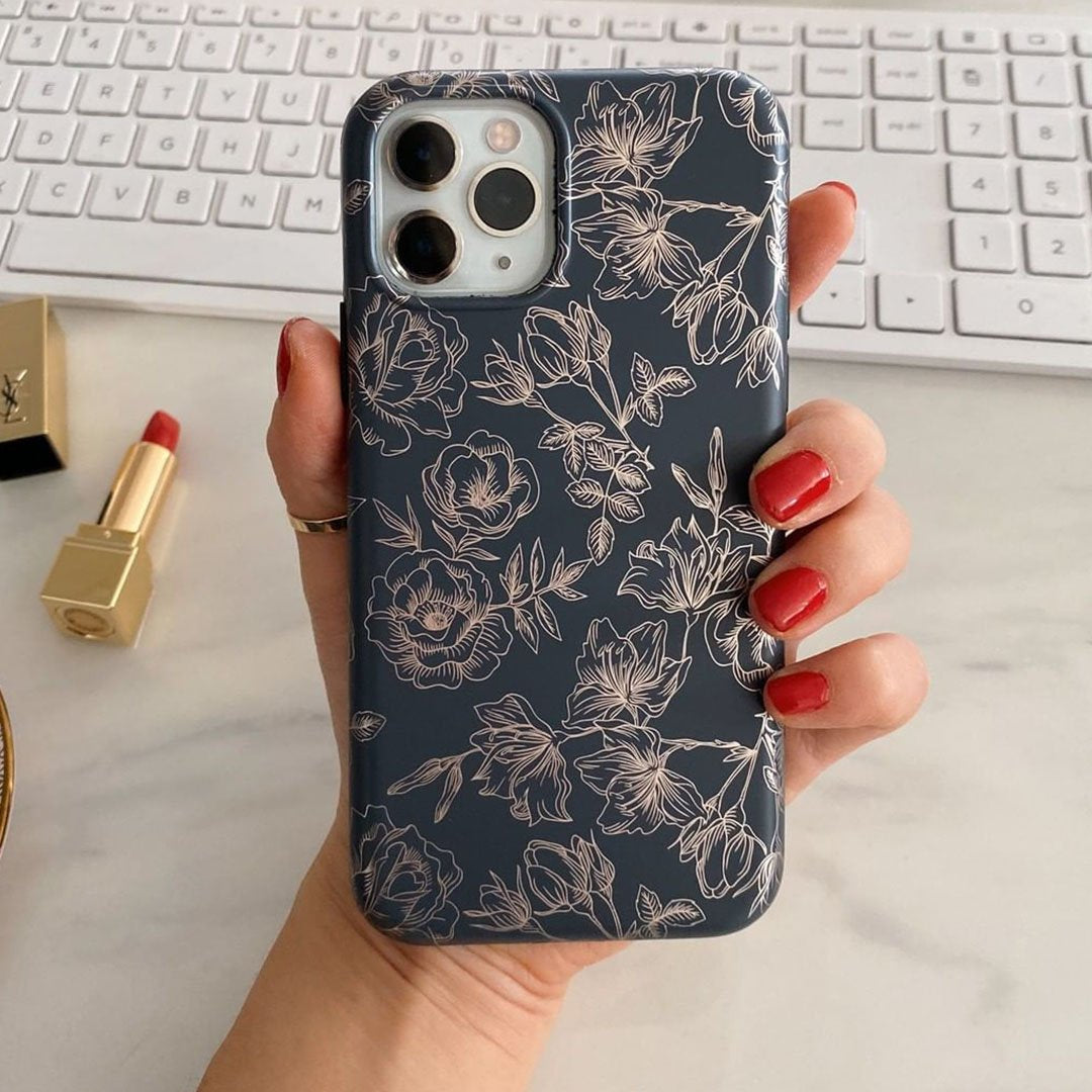 Floral Rose Gold Chrome iPhone Case – Aesthetic Shockproof Phone Cover