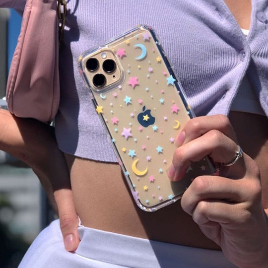 Pastel Starry Night Clear iPhone Case – Chic Designer-Style Phone Cover