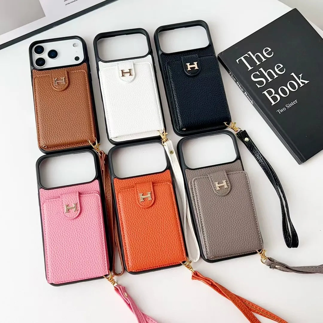 Designer IPhone Case With Wallet Card And Hand Strap